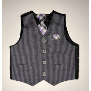 Vest & Tie Toddler Boy 18 Month 2 PC Set Black Gray Purple Stripe Vest Plaid Tie